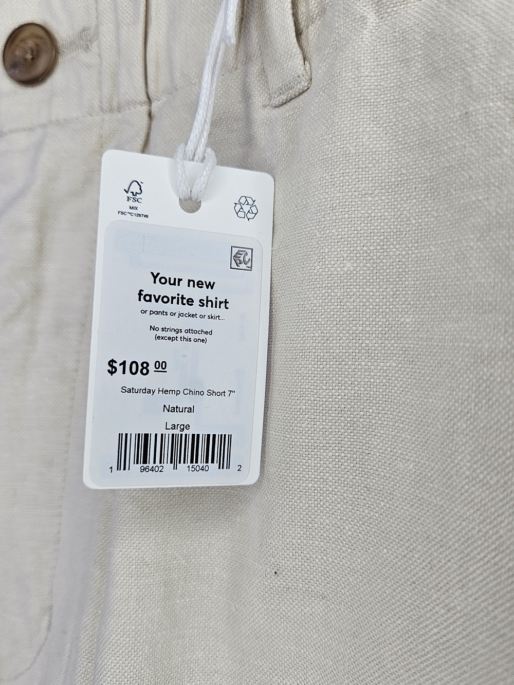 Marine Layer Saturday Hemp Linen Short Cream NWT - Picture 3 of 3